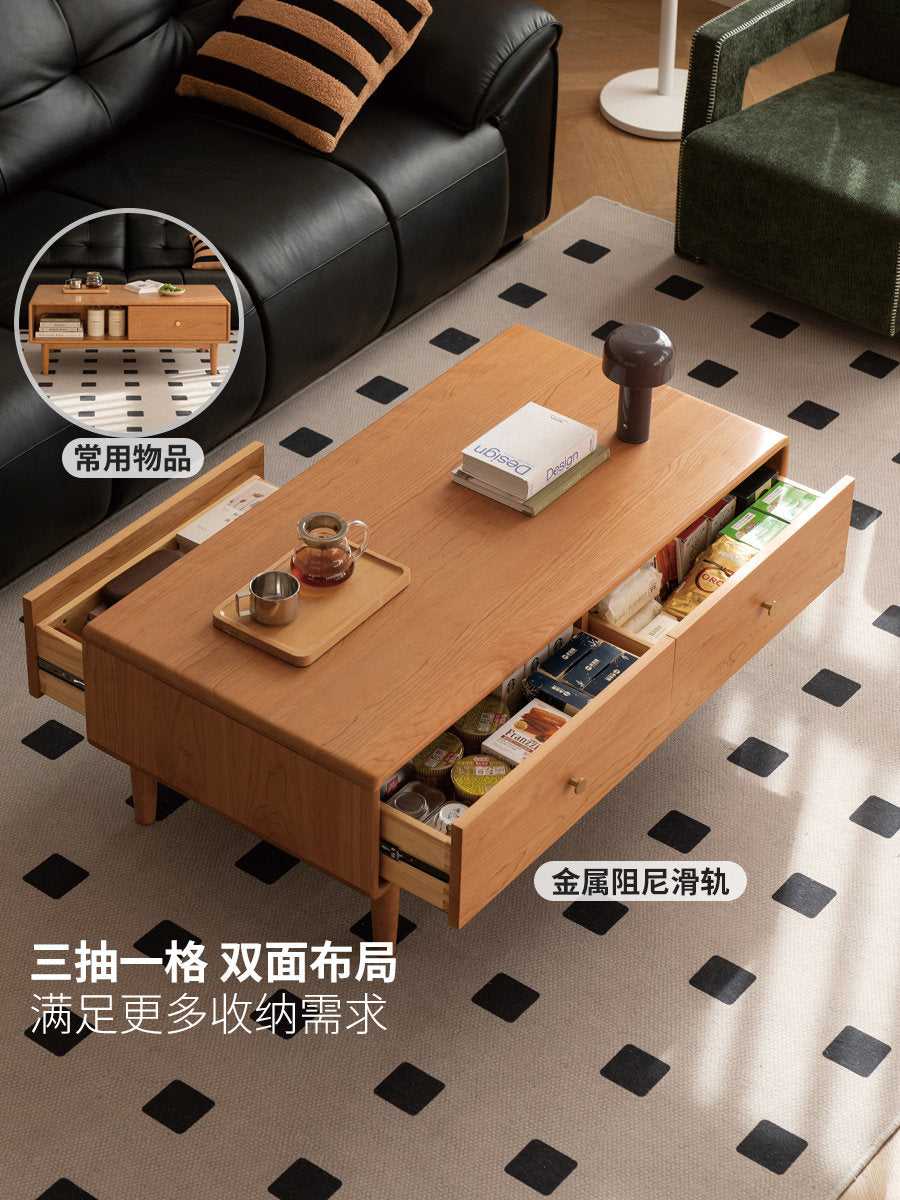 实木茶几电视柜组合客厅中古风樱桃木茶台简约茶桌